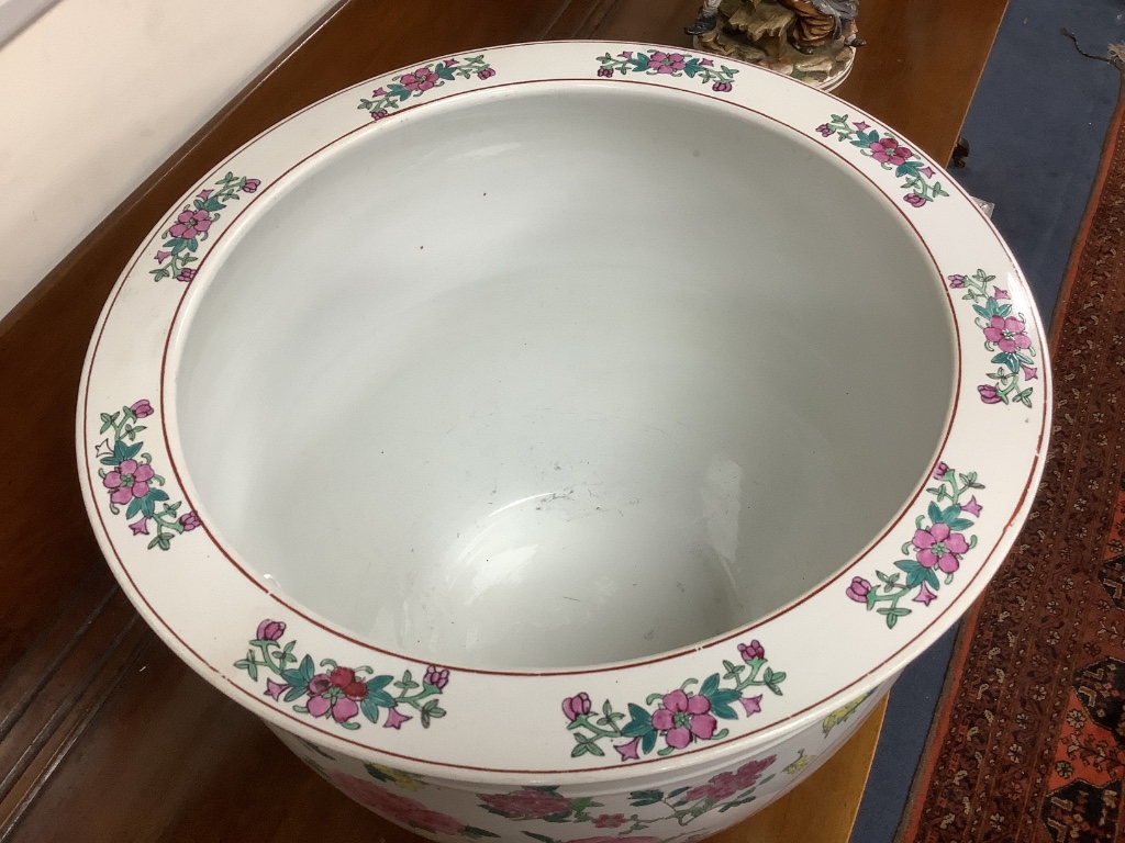 A large Chinese famille rose fish bowl or jardiniere